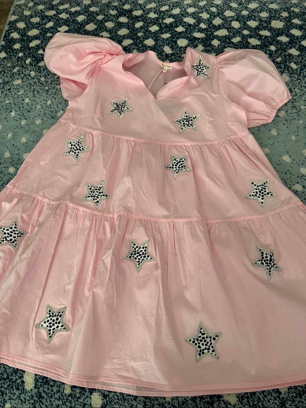 Main Strip Pink Star Tiered Mini Dress